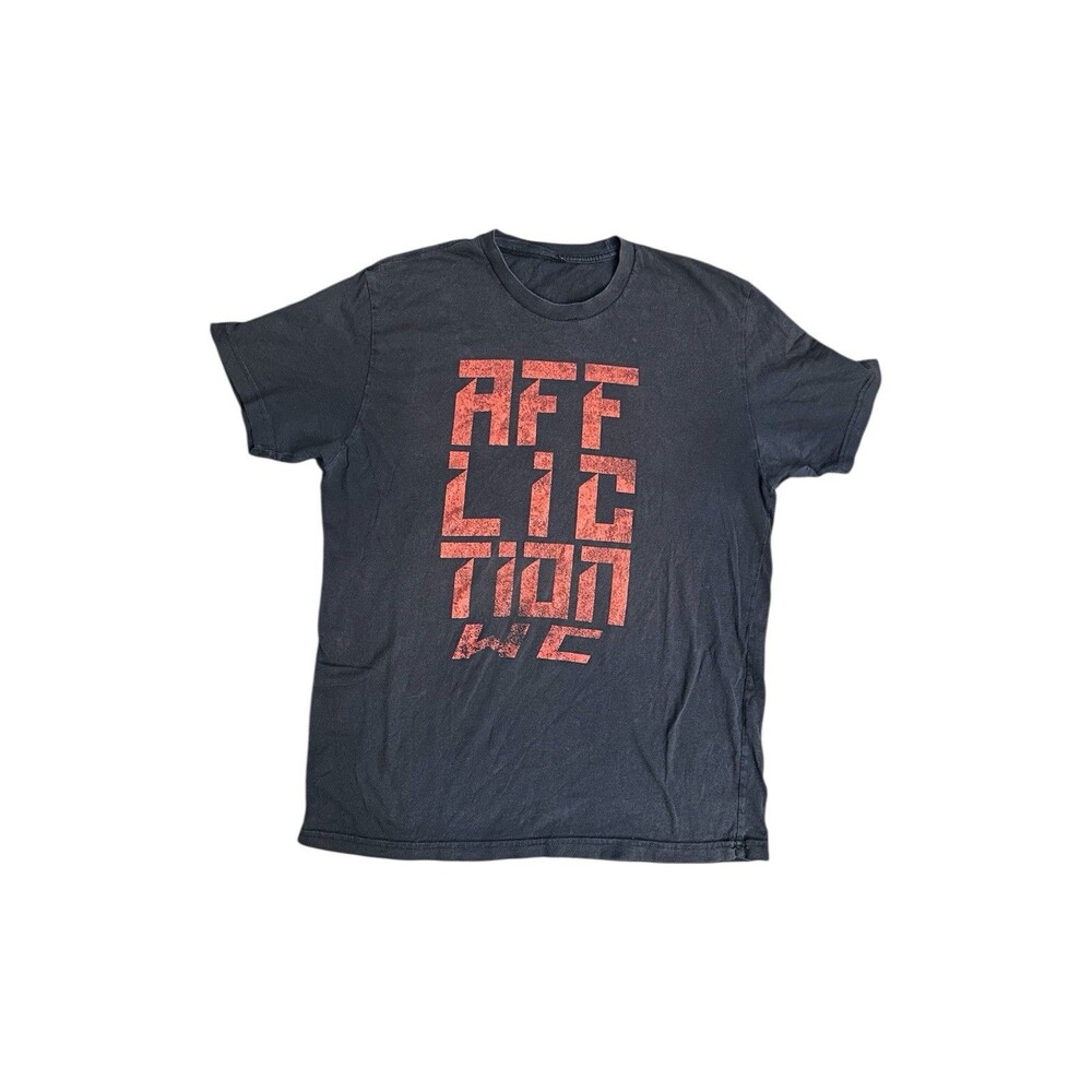 Rare Affliction T Shirt Red Spell Out Short Sleeve Grunge Y2K Cut Tag Read Pits